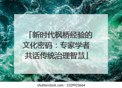 新时代枫桥经验的文化密码：专家学者共话传统治理智慧