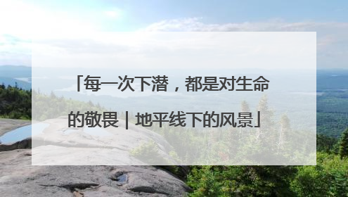 每一次下潜，都是对生命的敬畏｜地平线下的风景