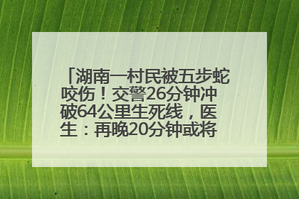 湖南一村民被五步蛇咬伤！交警26分钟冲破64公里生死线，医生：再晚20分钟或将呼吸肌麻痹